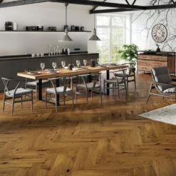 Liberty Floors Bourbon Oak - Manor Herringbone Parquet 14mm Engineered Real Wood Flooring (284293)
