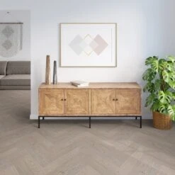 Liberty Floors Grey Mist Oak - Manor Herringbone Parquet 14mm Engineered Real Wood Flooring (249870)