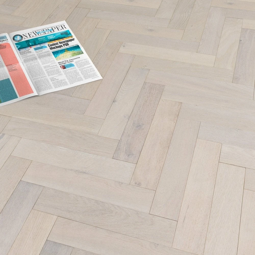 Liberty Floors Ivory White Oak - Herringbone Parquet 14mm Engineered Real Wood Flooring (219387) - Image 4