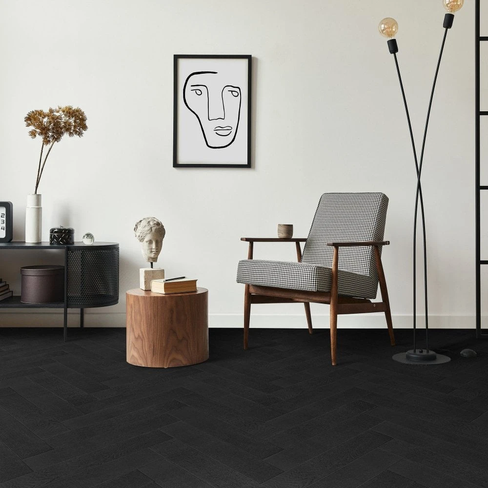 Liberty Floors Midnight Black Oak - Herringbone Parquet 14mm Engineered Real Wood Flooring (223765) - Image 5