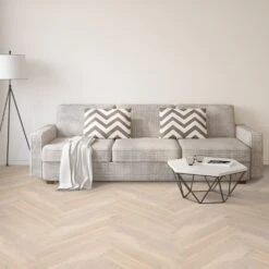 Liberty Floors Pearl White Oak - Manor Herringbone Parquet 14mm Engineered Real Wood Flooring (249872)