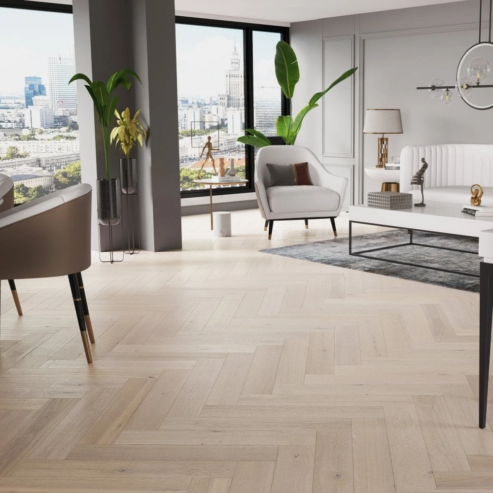 Liberty Floors Pearl White Oak - Manor Herringbone Parquet 14mm Engineered Real Wood Flooring (249872) - Image 3